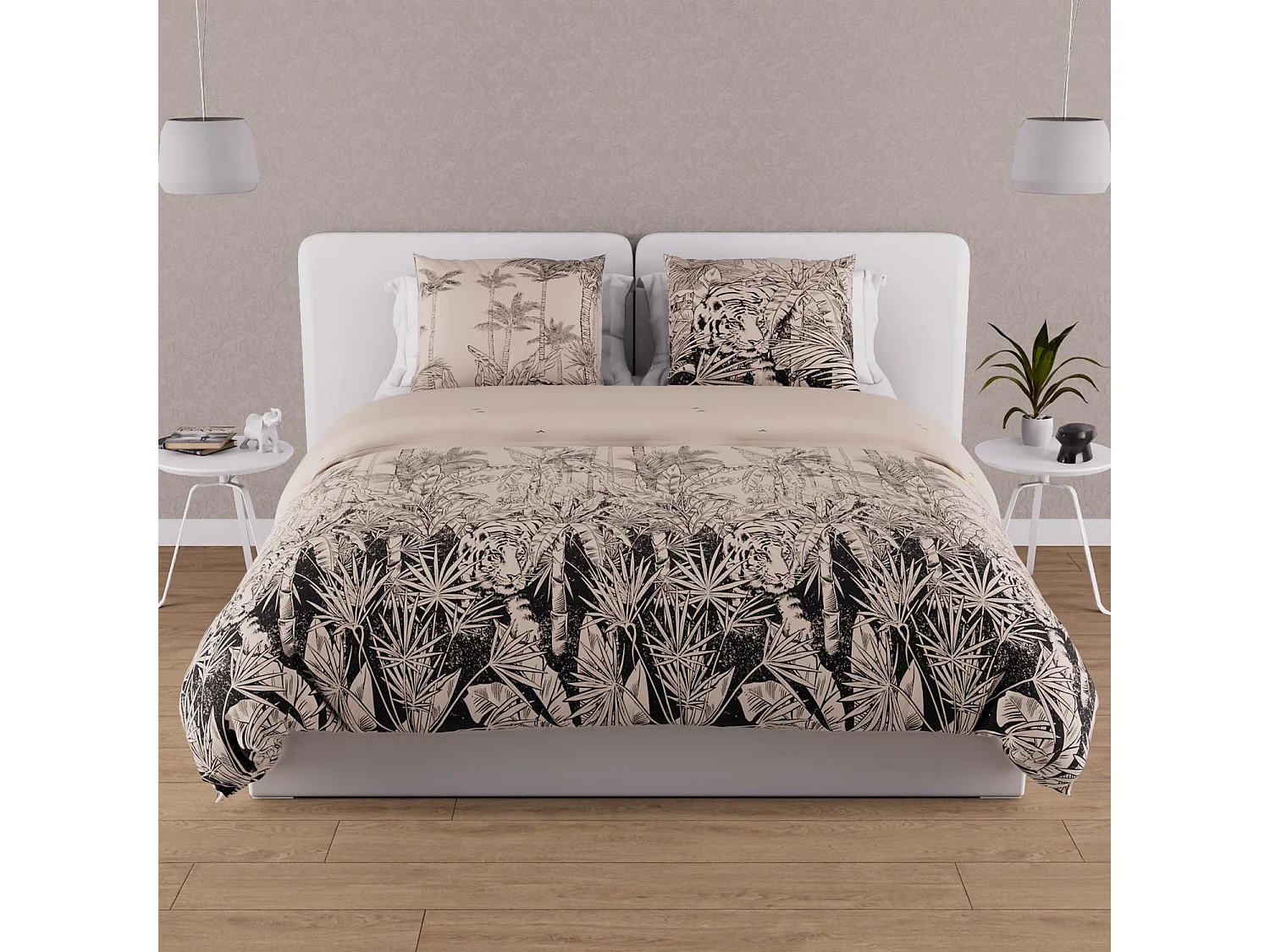 Set funda nórdica de algodón 57 hilos 240x220 cm TIGER sand