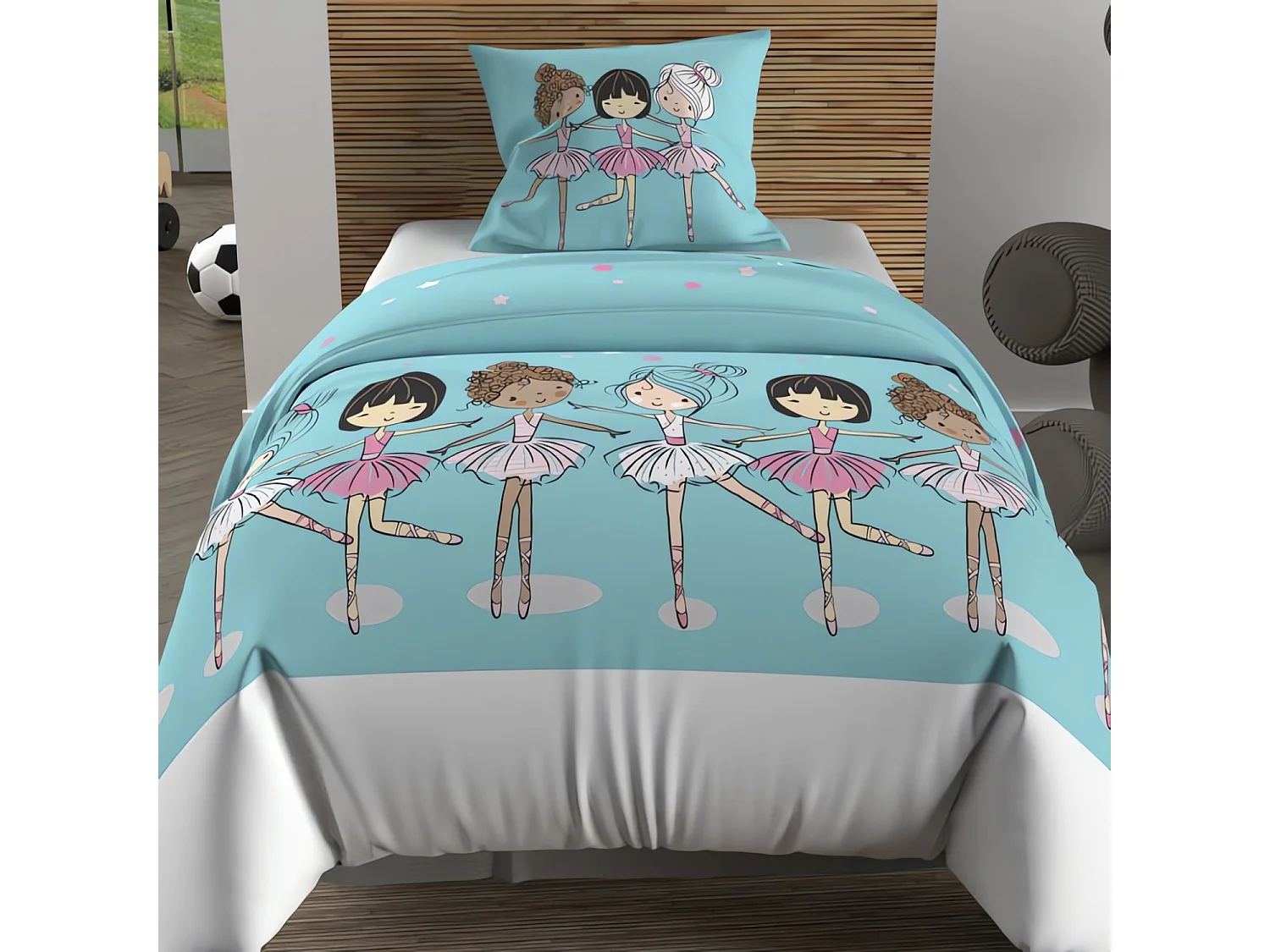 Set funda nórdica 140x200 cm DANCERS azul, 100% algodón 57 hilos/cm2,