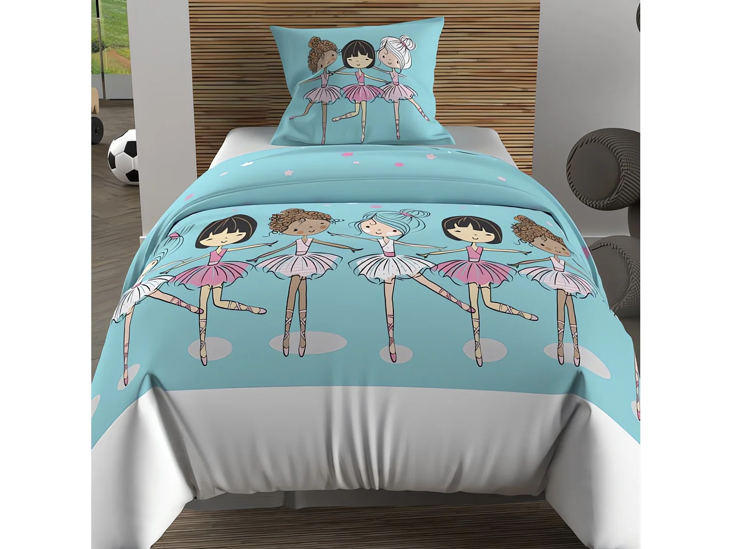 Set funda nórdica 140x200 cm DANCERS azul, 100% algodón 57 hilos/cm2,