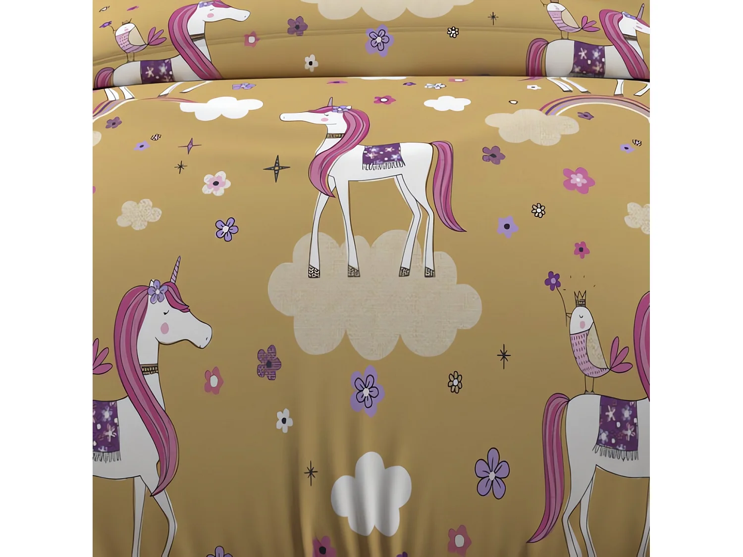 Set de funda nórdica 120x150 cm Unicornios amarillos, 100% algodón 57 hilos/cm2