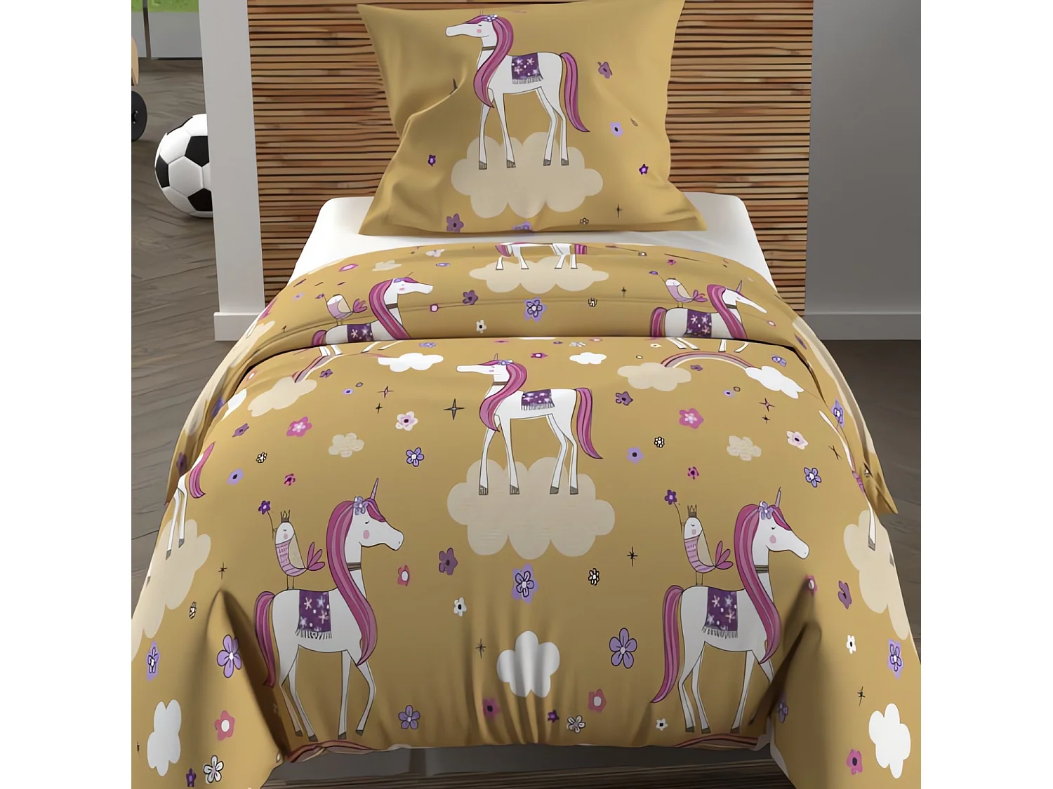 Set de funda nórdica 120x150 cm LISOcornios amarillos, 100% algodón 57 hilos/cm2