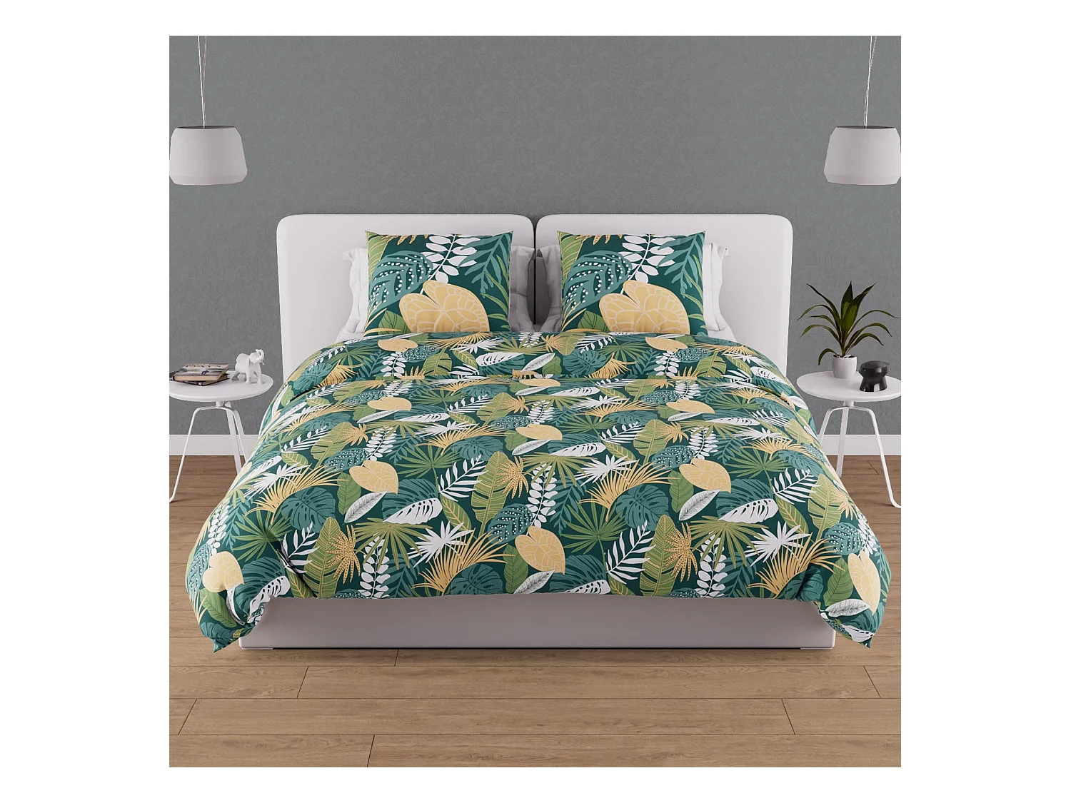 Parure housse de couette en coton 57 fils 240x220 cm TANZANIE vert, par Soleil d'ocre