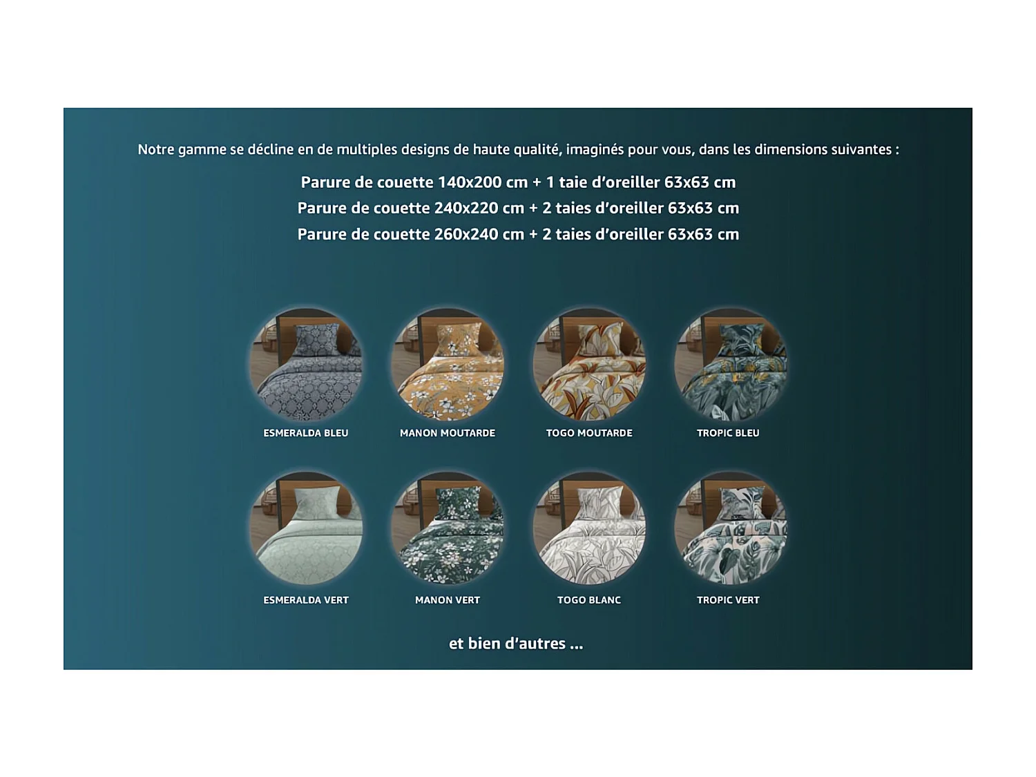 Parure housse de couette en coton 57 fils 240x220 cm ESMERALDA marine, par Soleil d'ocre