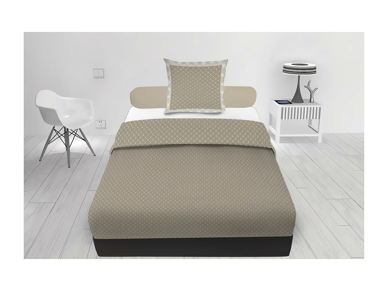 Parure de draps 180x290 cm en coton 57 fils LORENZO Taupe, par Soleil d'ocre