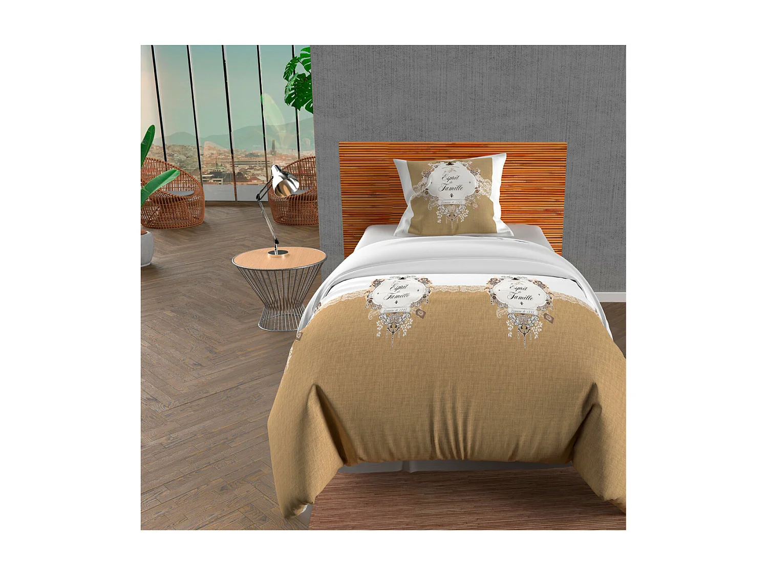 Set funda nórdica 140x200 cm algodón 57 Hilos FAMILY SPIRIT taupe