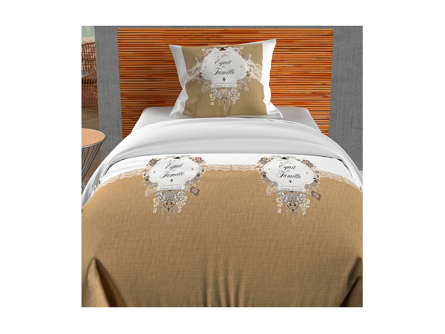 Set funda nórdica 140x200 cm algodón 57 Hilos FAMILY SPIRIT taupe