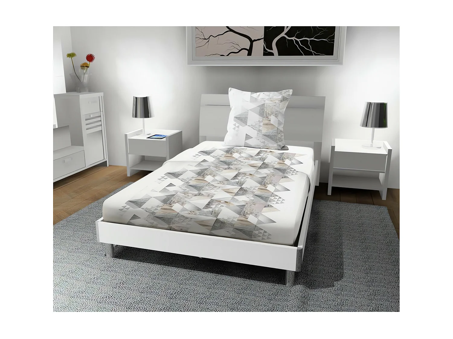 Parure de draps 180x290 cm en coton 57 fils NORDIQUE blanc, par Soleil d'ocre