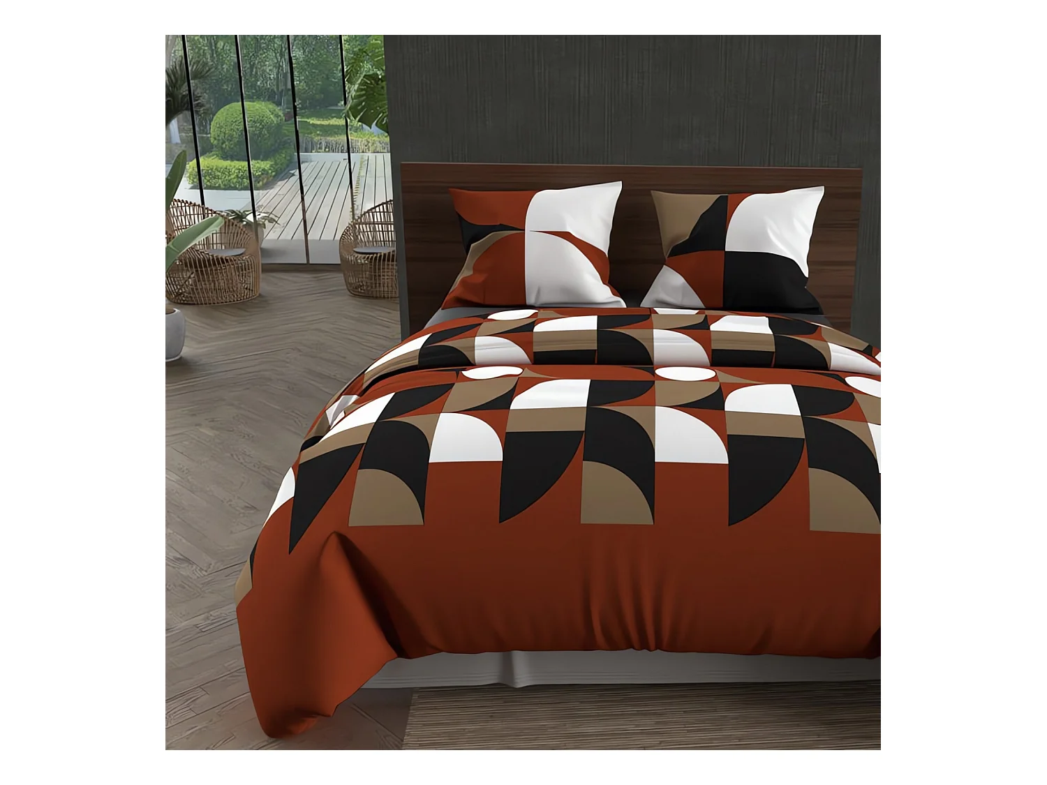 Parure housse de couette microfibre 240x220 cm RETRO rouge, par Intemporel