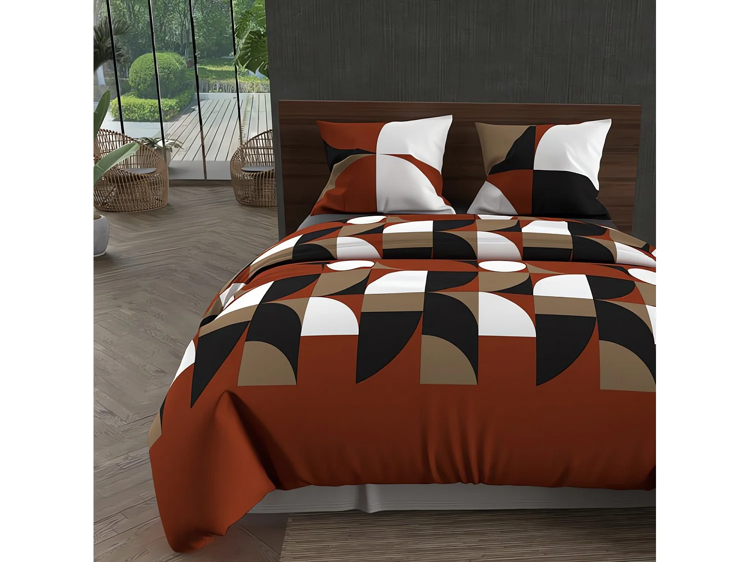 Parure housse de couette microfibre 240x220 cm RETRO rouge, par Intemporel