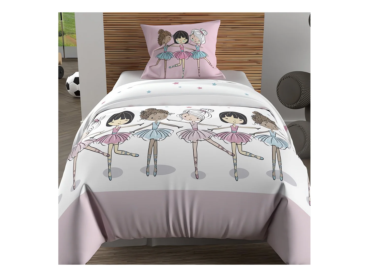 Set funda nórdica 140x200 cm DANCERS rosa, 100% algodón 57 hilos/cm2