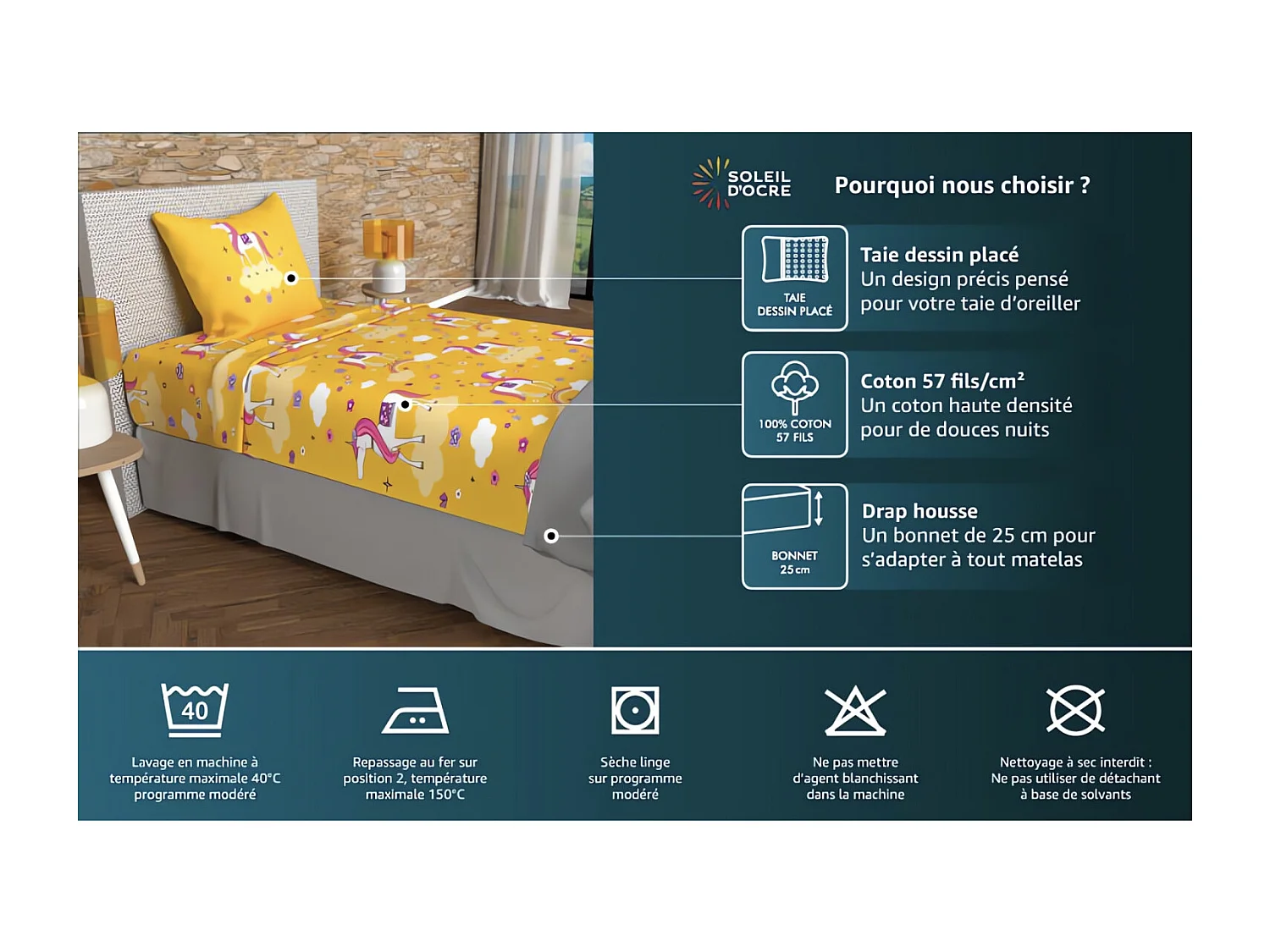 Set de sábanas 180x290 cm SIRENES azul, 100% algodón 57 hilos/cm2