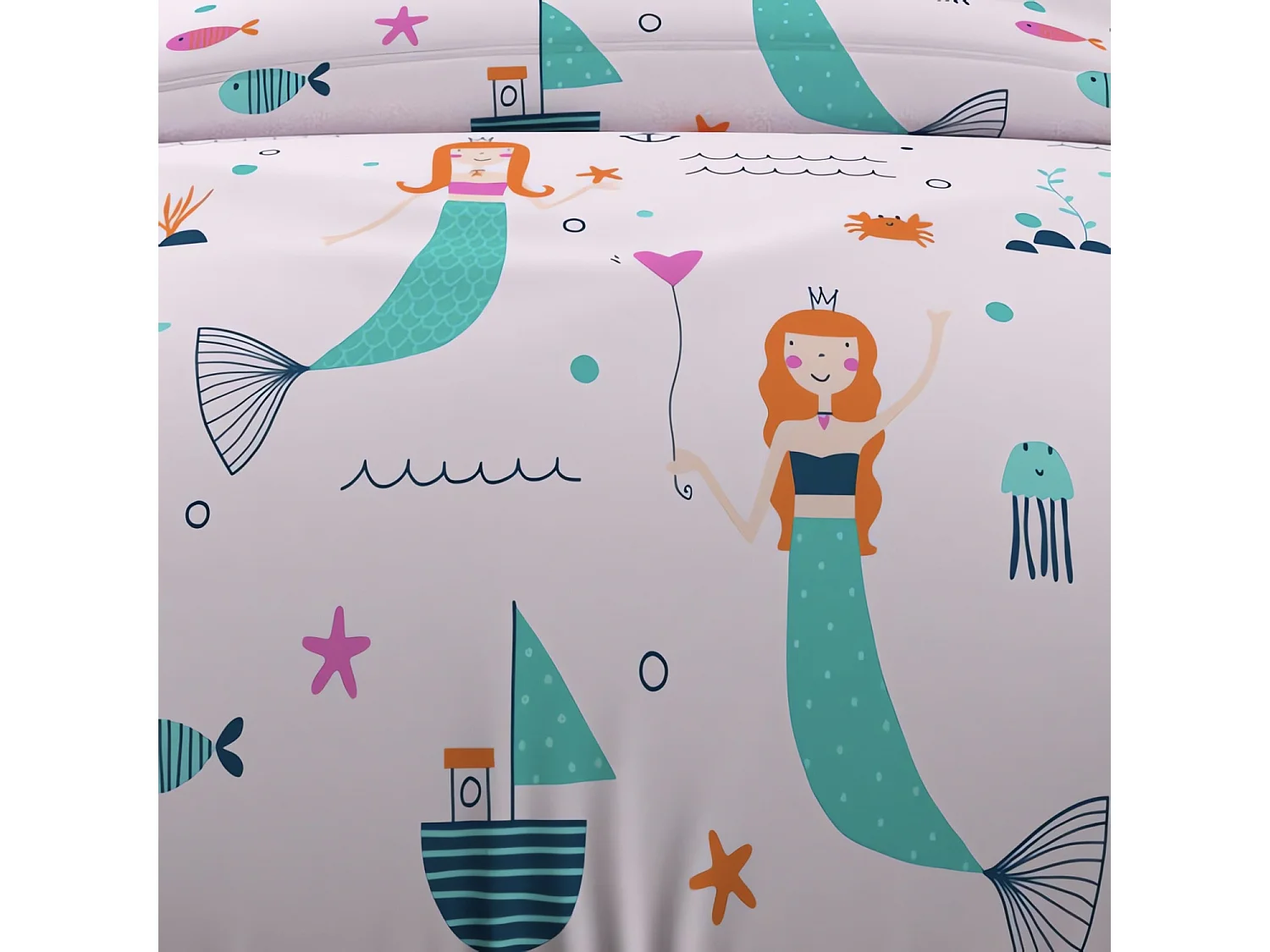 Set funda nórdica 140x200 cm SIRENES rosa, 100% algodón 57 hilos/cm2