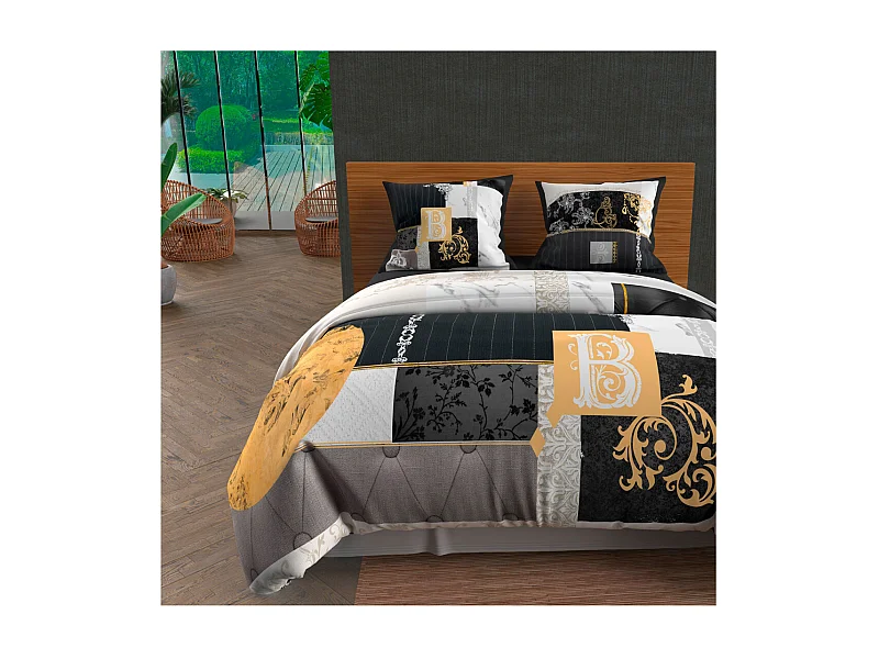Parure housse de couette dessin placé 240X220 cm WILLIAM, 100% coton 57 fils/cm2