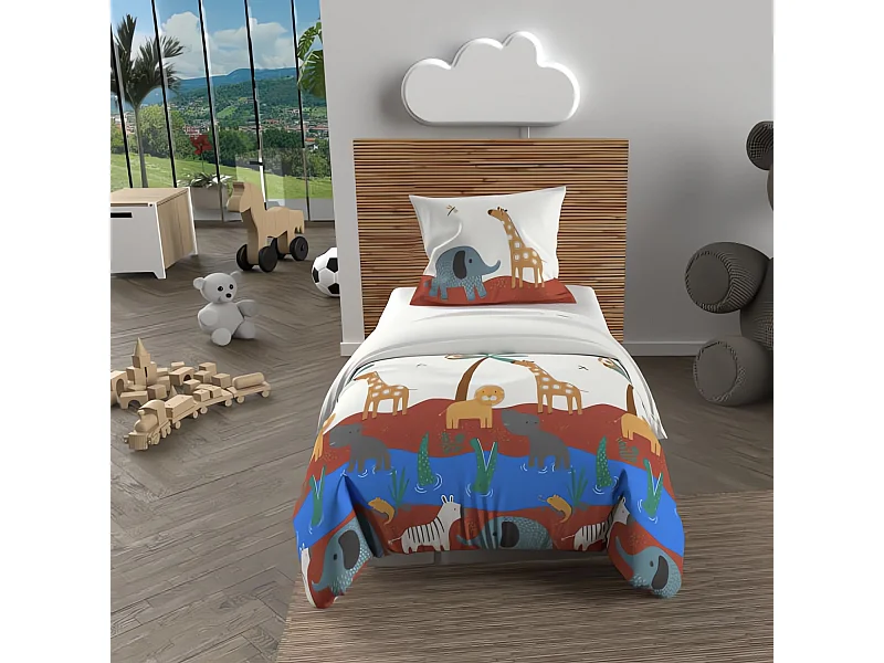 Parure housse de couette 120x150 cm SAVANE brique, 100% coton 57 fils/cm2, par Soleil d'Ocre