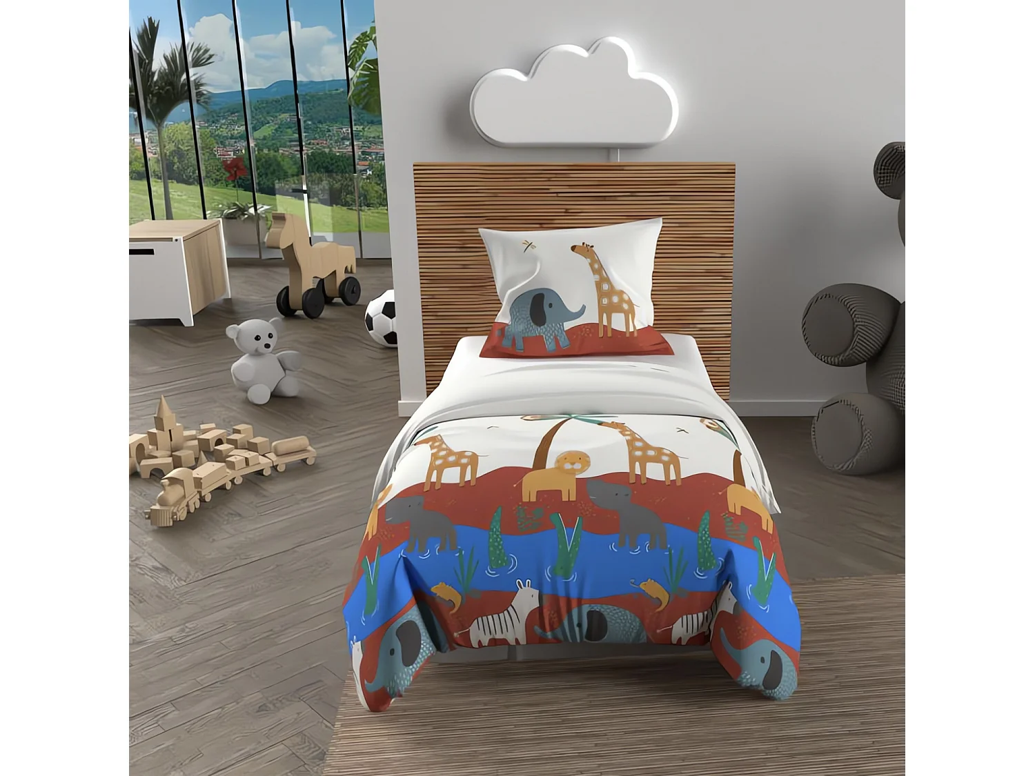 Parure housse de couette 120x150 cm SAVANE brique, 100% coton 57 fils/cm2, par Soleil d'Ocre