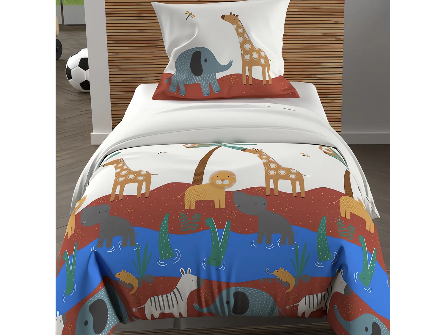 Parure housse de couette 120x150 cm SAVANE brique, 100% coton 57 fils/cm2, par Soleil d'Ocre