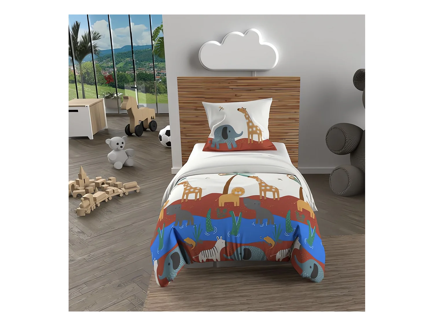 Parure housse de couette 120x150 cm SAVANE brique, 100% coton 57 fils/cm2, par Soleil d'Ocre