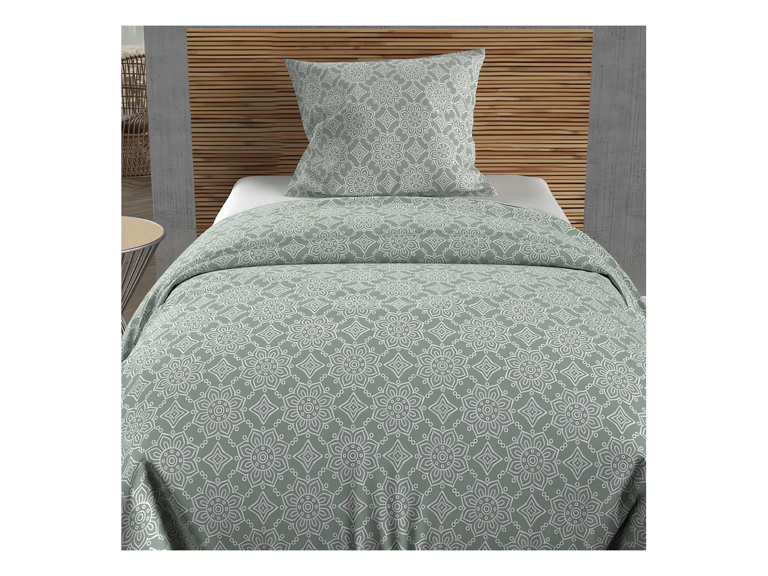 Parure housse de couette coton 57 fils 140x200 cm ESMERALDA vert par Soleil d'ocre