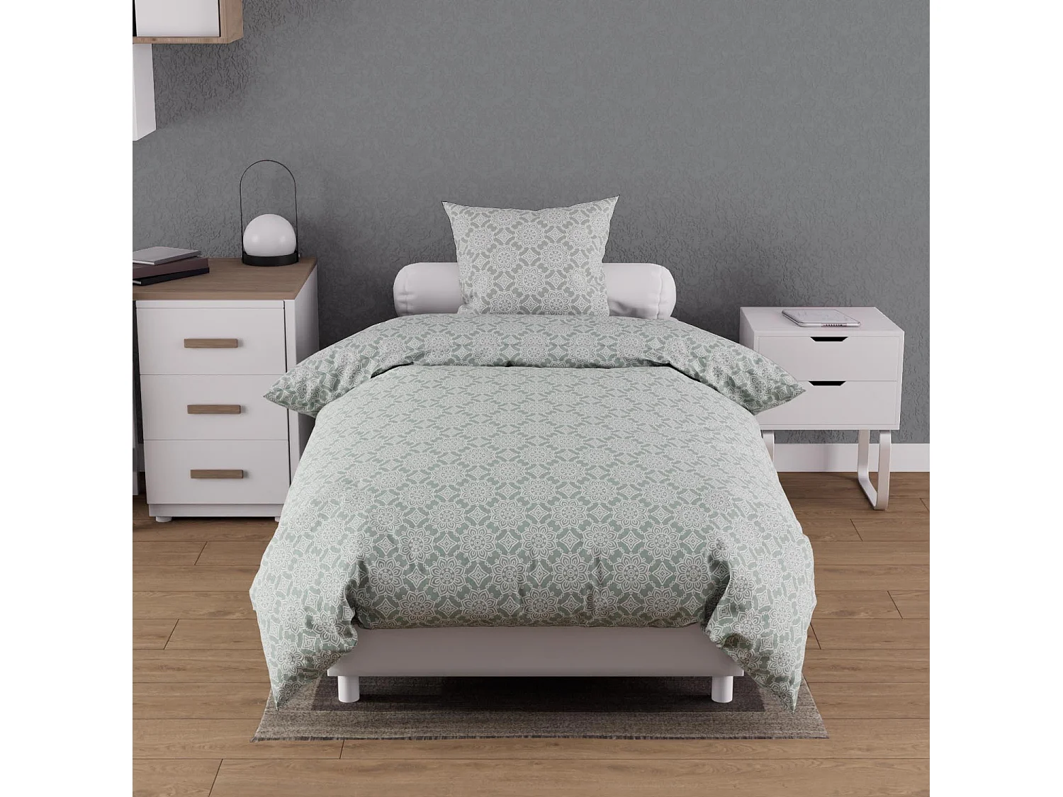 Set funda nórdica de algodón 57 hilos 140x200 cm ESMERALDA green de Ocre Sun