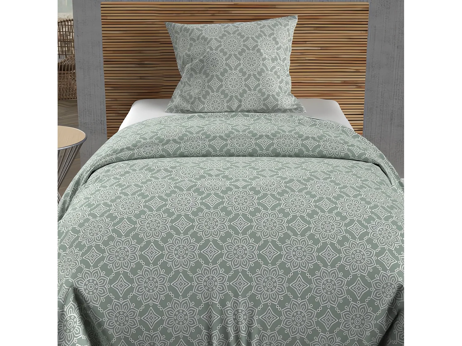 Set funda nórdica de algodón 57 hilos 140x200 cm ESMERALDA green de Ocre Sun