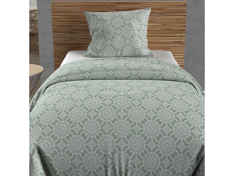 Parure housse de couette coton 57 fils 140x200 cm ESMERALDA vert par Soleil d'ocre