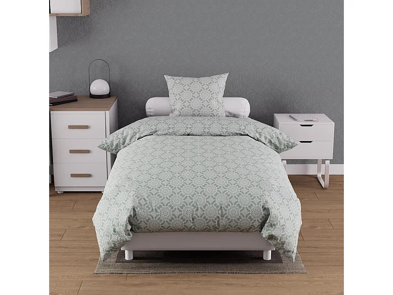 Parure housse de couette coton 57 fils 140x200 cm ESMERALDA vert par Soleil d'ocre