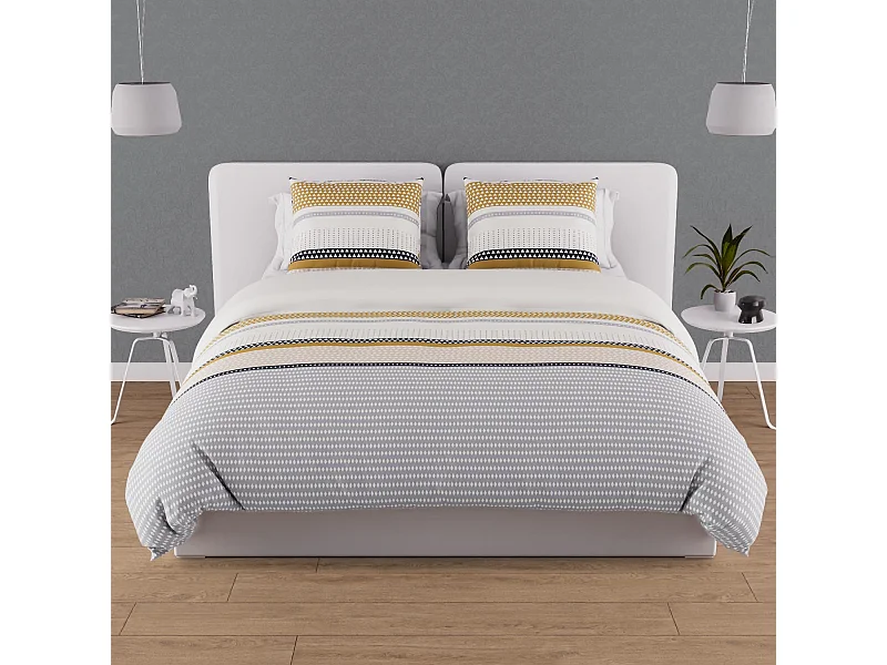 Set funda nórdica de algodón 57 hilos 260x240 cm THALES mostaza