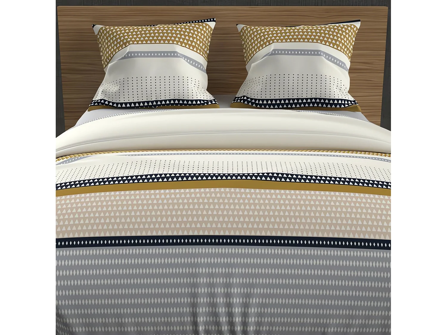 Set funda nórdica de algodón 57 hilos 260x240 cm THALES mostaza