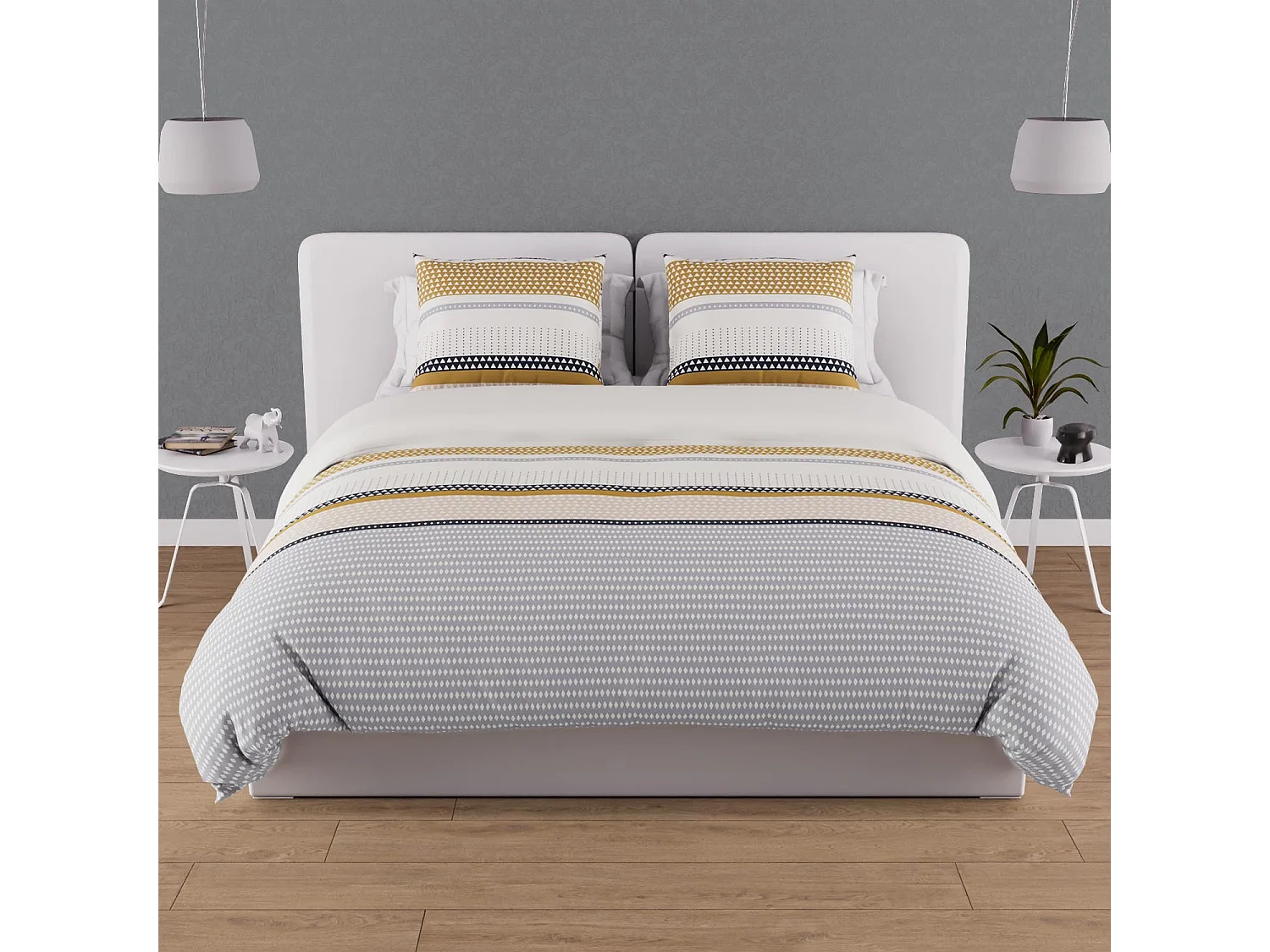 Set funda nórdica de algodón 57 hilos 260x240 cm THALES mostaza