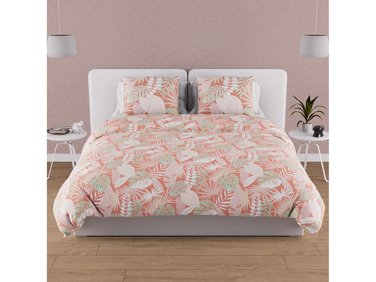 Set funda nórdica de algodón 57 hilos 260x240 cm coral TANZANIA