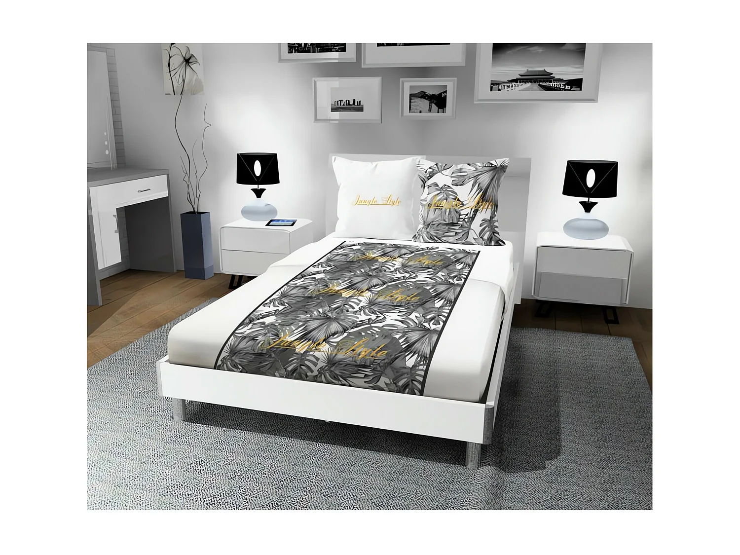 Parure de lit 240X290 cm en coton 57 Fils NOUMEA Noir, par Soleil d'ocre