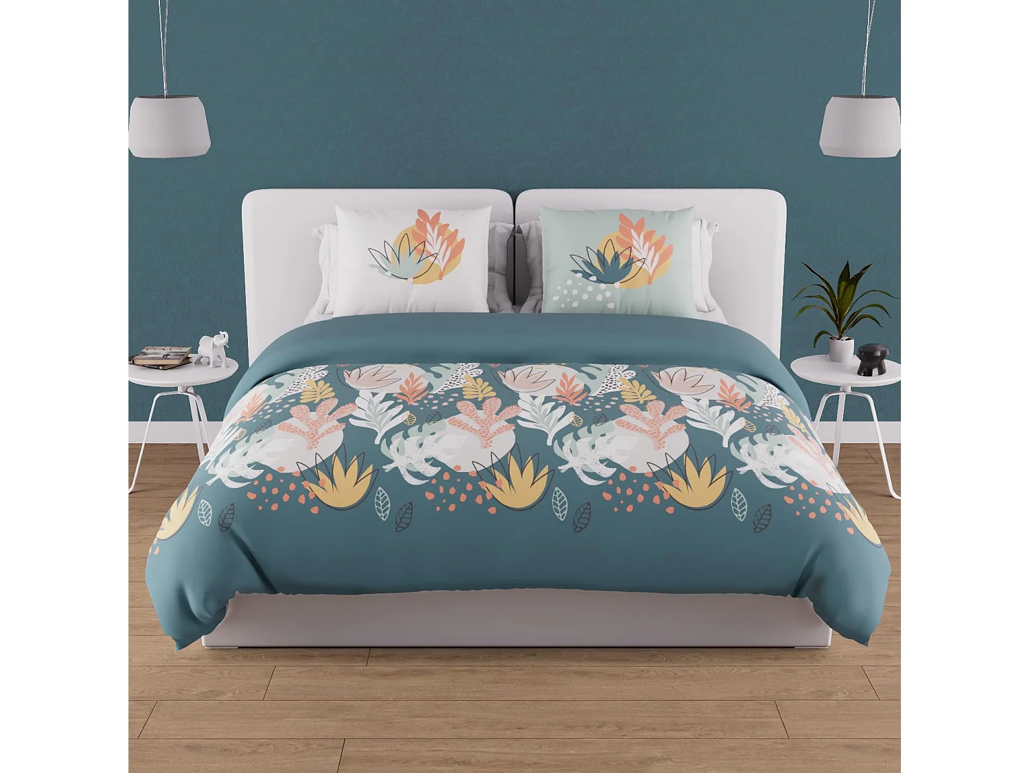 Set funda edredón de algodón 57 hilos 260x240 cm MATHIS azul