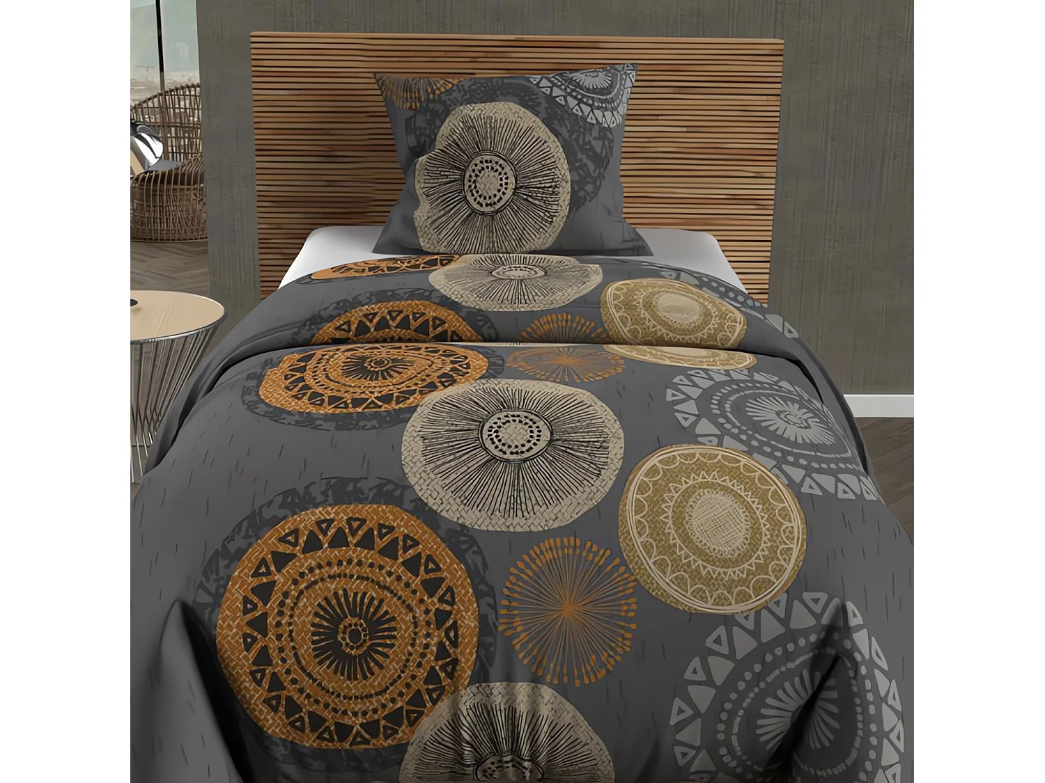 Set funda nórdica de algodón 57 hilos 140x200 cm MASSAI gris