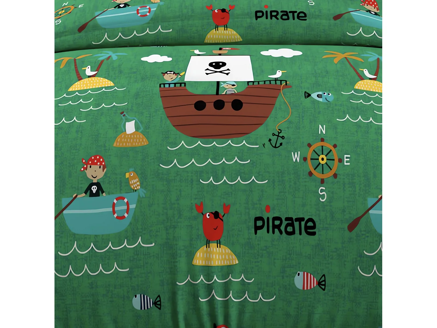 Set funda nórdica 120x150 cm PIRATAS verde, 100% algodón 57 hilos/cm2