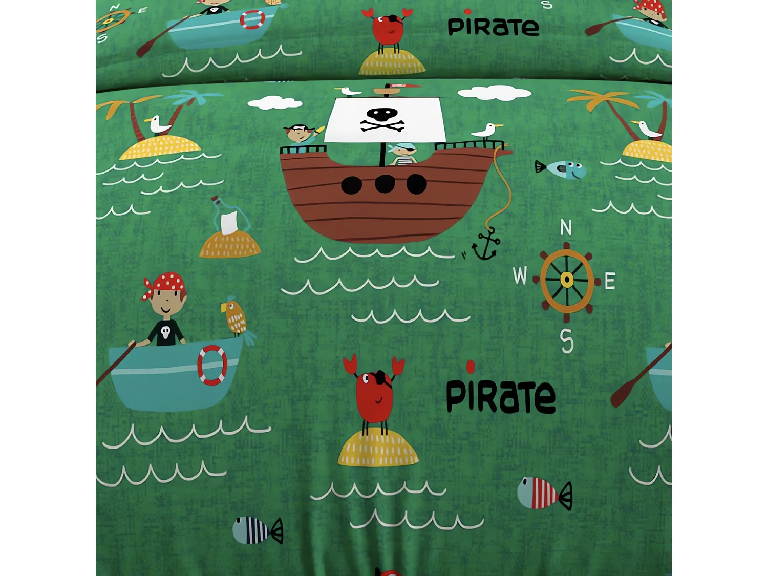 Set funda nórdica 120x150 cm PIRATAS verde, 100% algodón 57 hilos/cm2