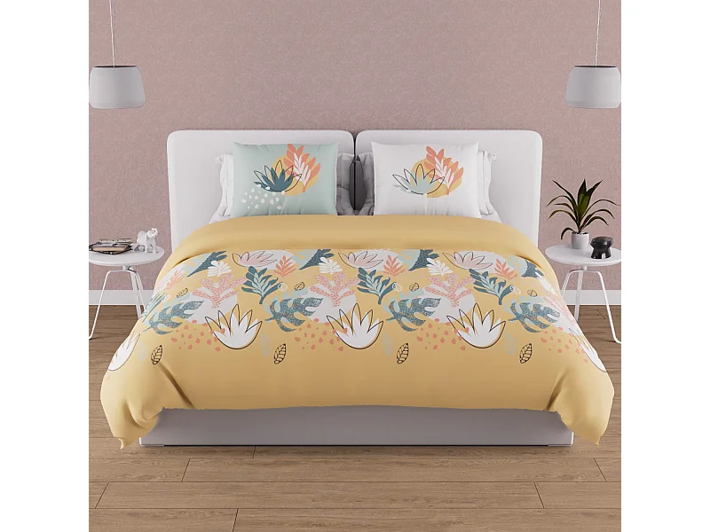 Parure housse de couette en coton 57 fils 260x240 cm MATHIS jaune, par Soleil d'ocre