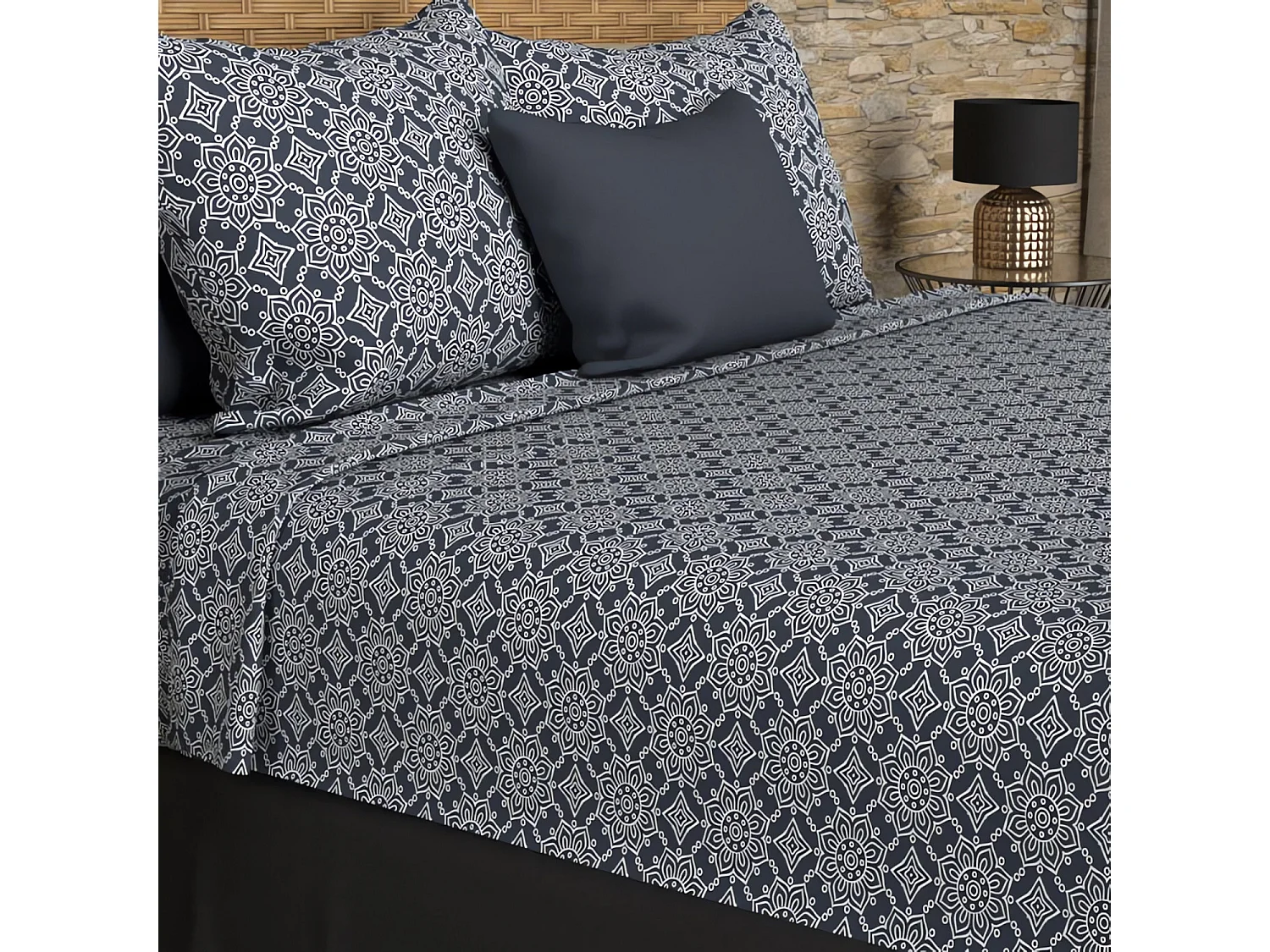 Set de sábanas de algodón 57 hilos 240x290 cm ESMERALDA marine