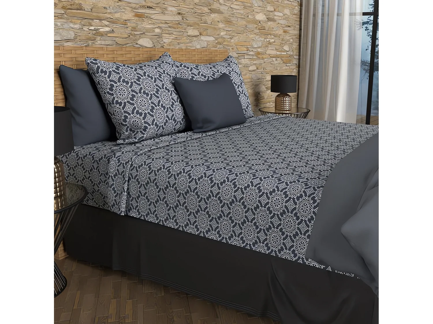 Set de sábanas de algodón 57 hilos 240x290 cm ESMERALDA marine