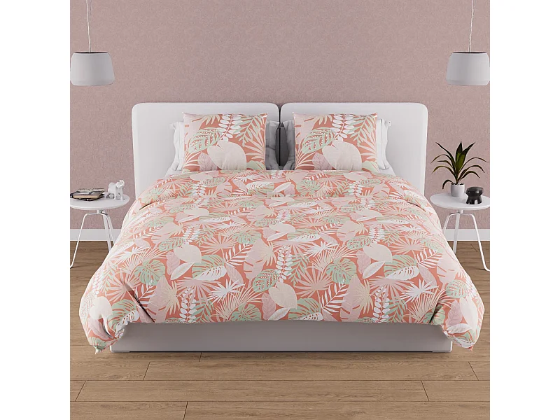 Set funda nórdica de algodón 57 hilos 240x220 cm TANZANIA coral