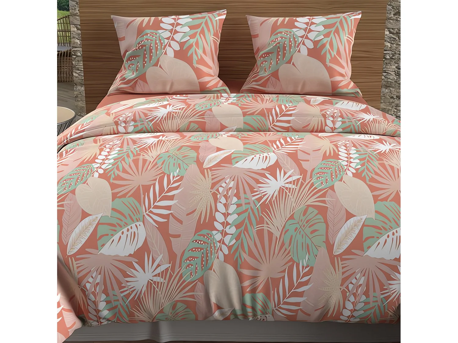 Set funda nórdica de algodón 57 hilos 240x220 cm TANZANIA coral