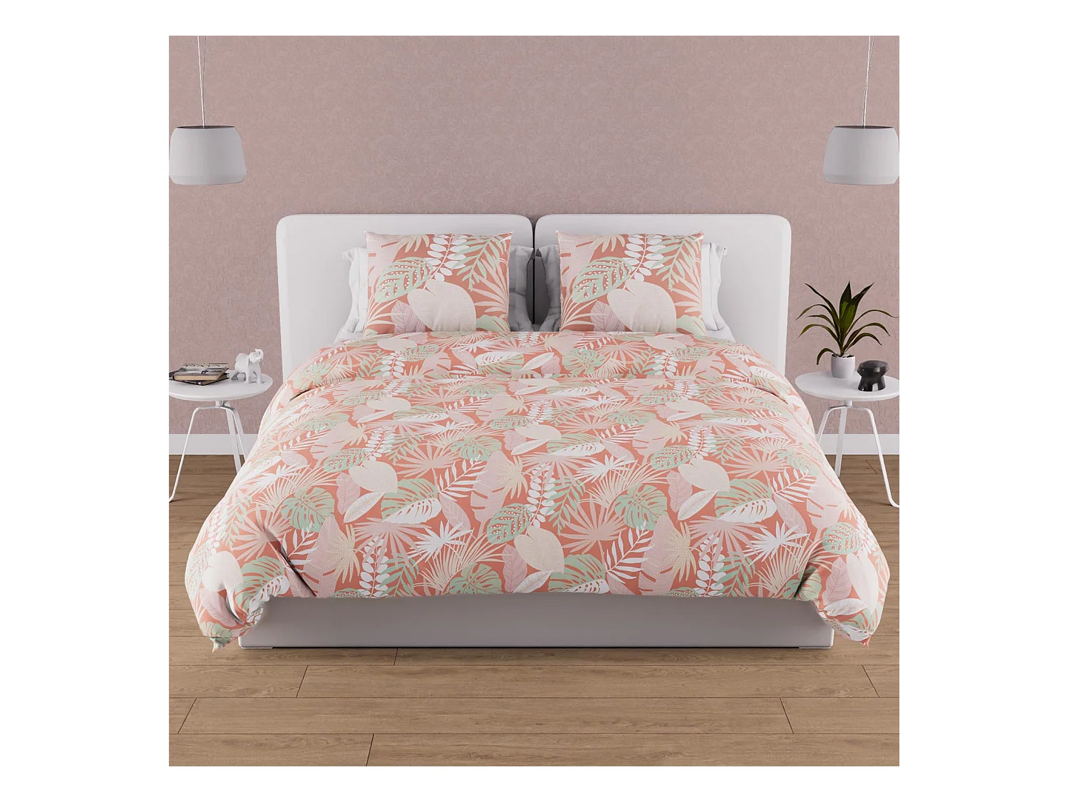 Parure housse de couette en coton 57 fils 240x220 cm TANZANIE corail, par Soleil d'ocre