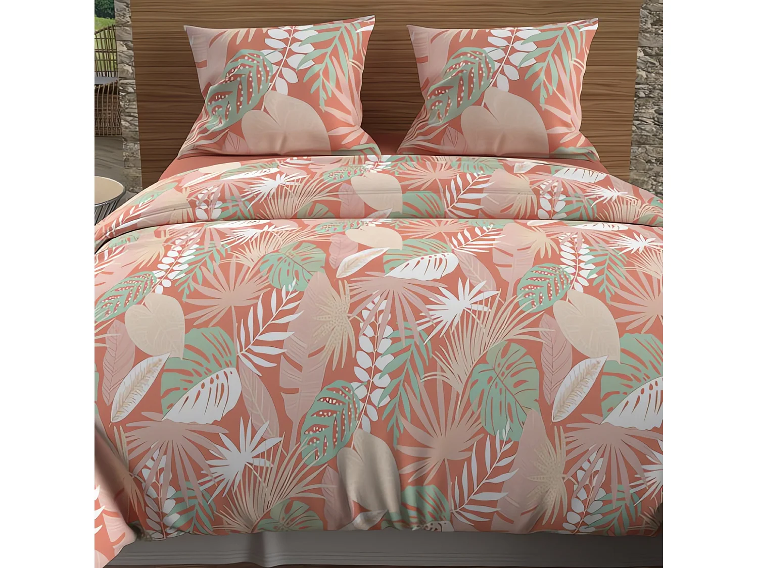 Set funda nórdica de algodón 57 hilos 240x220 cm TANZANIA coral