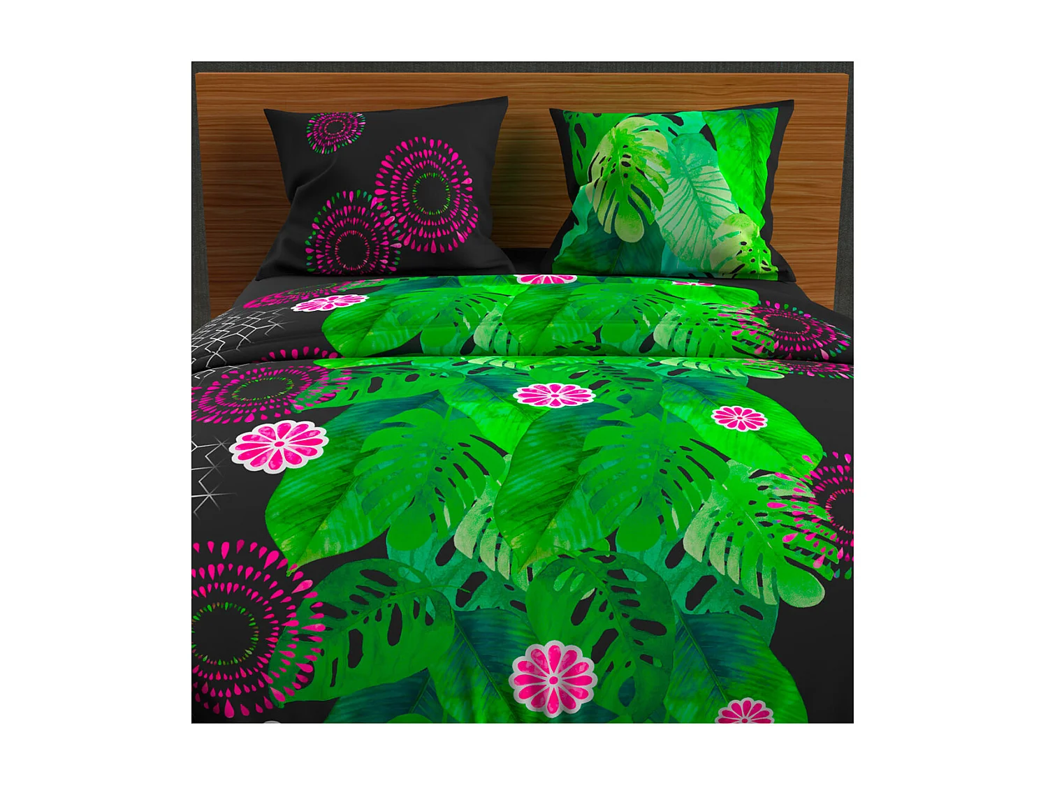 Parure housse de couette 260x240 cm en coton 57 Fils TAHITI anthracite, par Soleil d'ocre