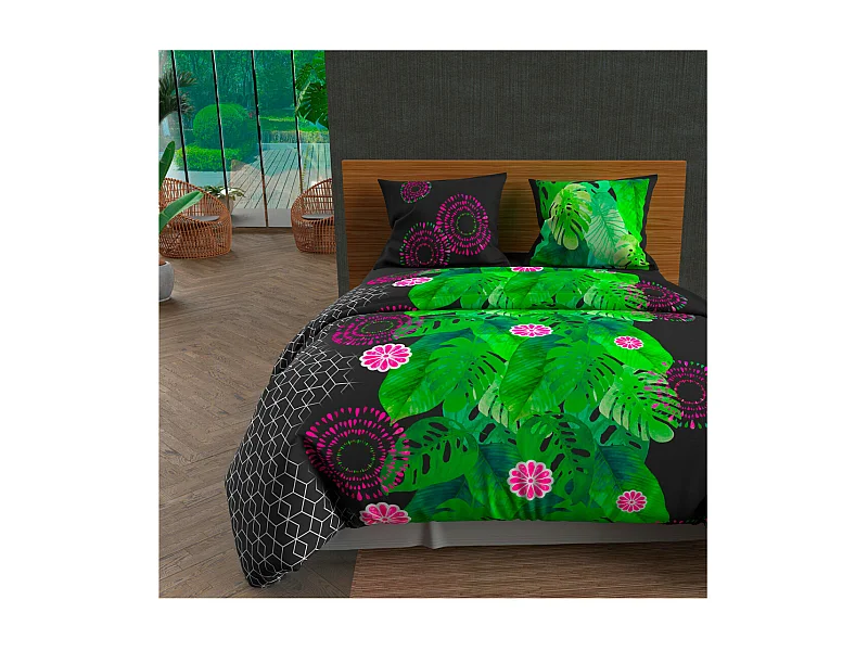 Set funda nórdica 260x240 cm algodón 57 Hilos TAHITI antracita