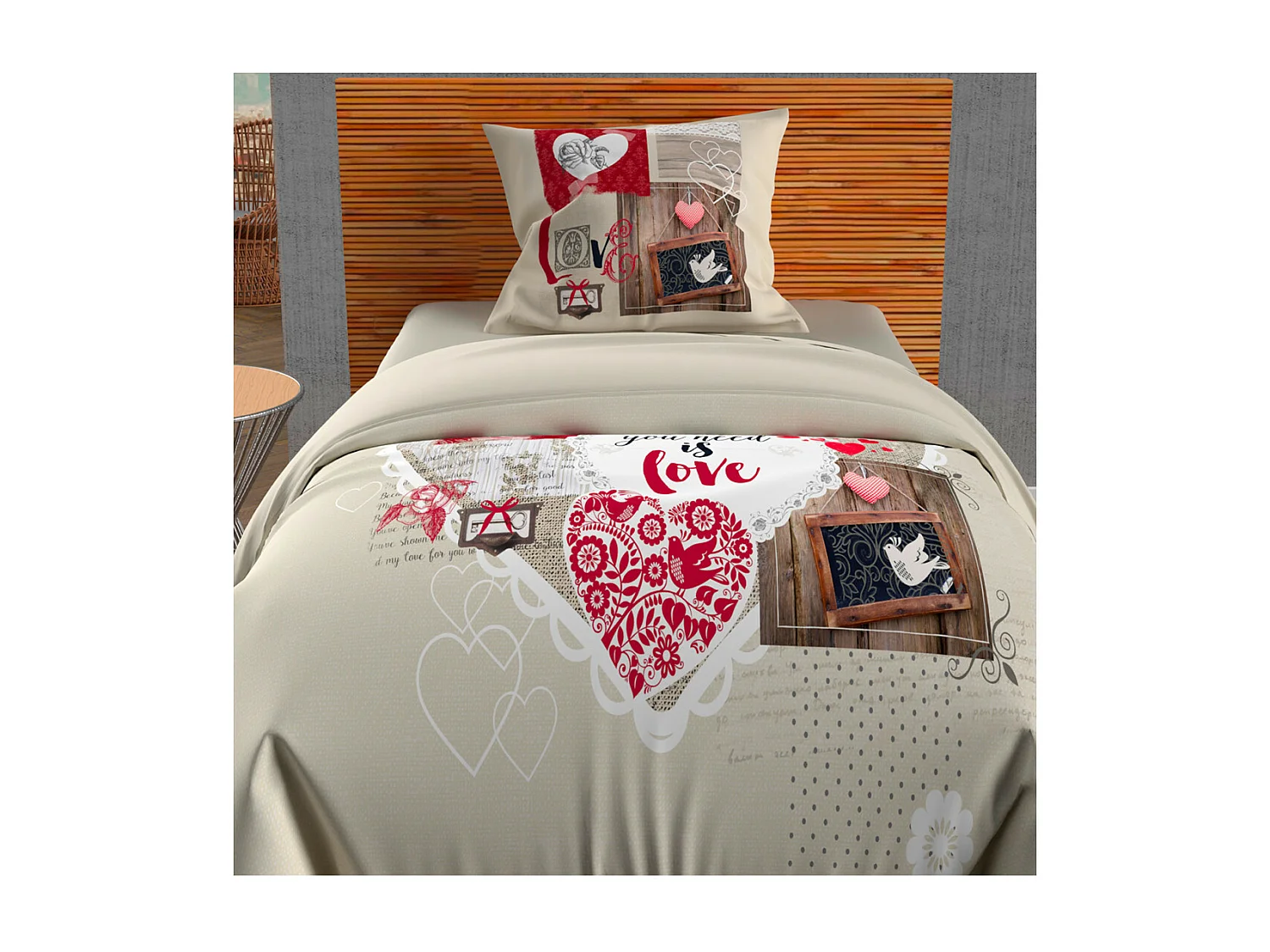 Set funda nórdica de algodón 57 Hilos 140x200 cm CORAZÓN DE INVIERNO