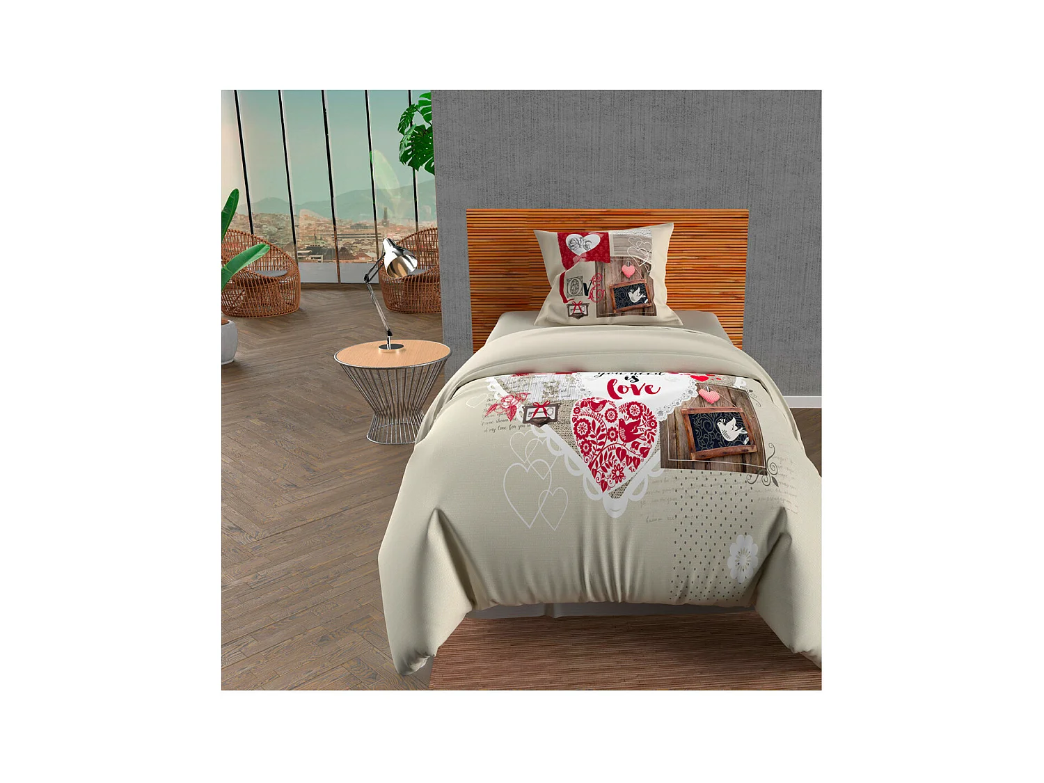 Parure housse de couette coton 57 Fils 140x200 cm WINTER HEART par Soleil d'ocre