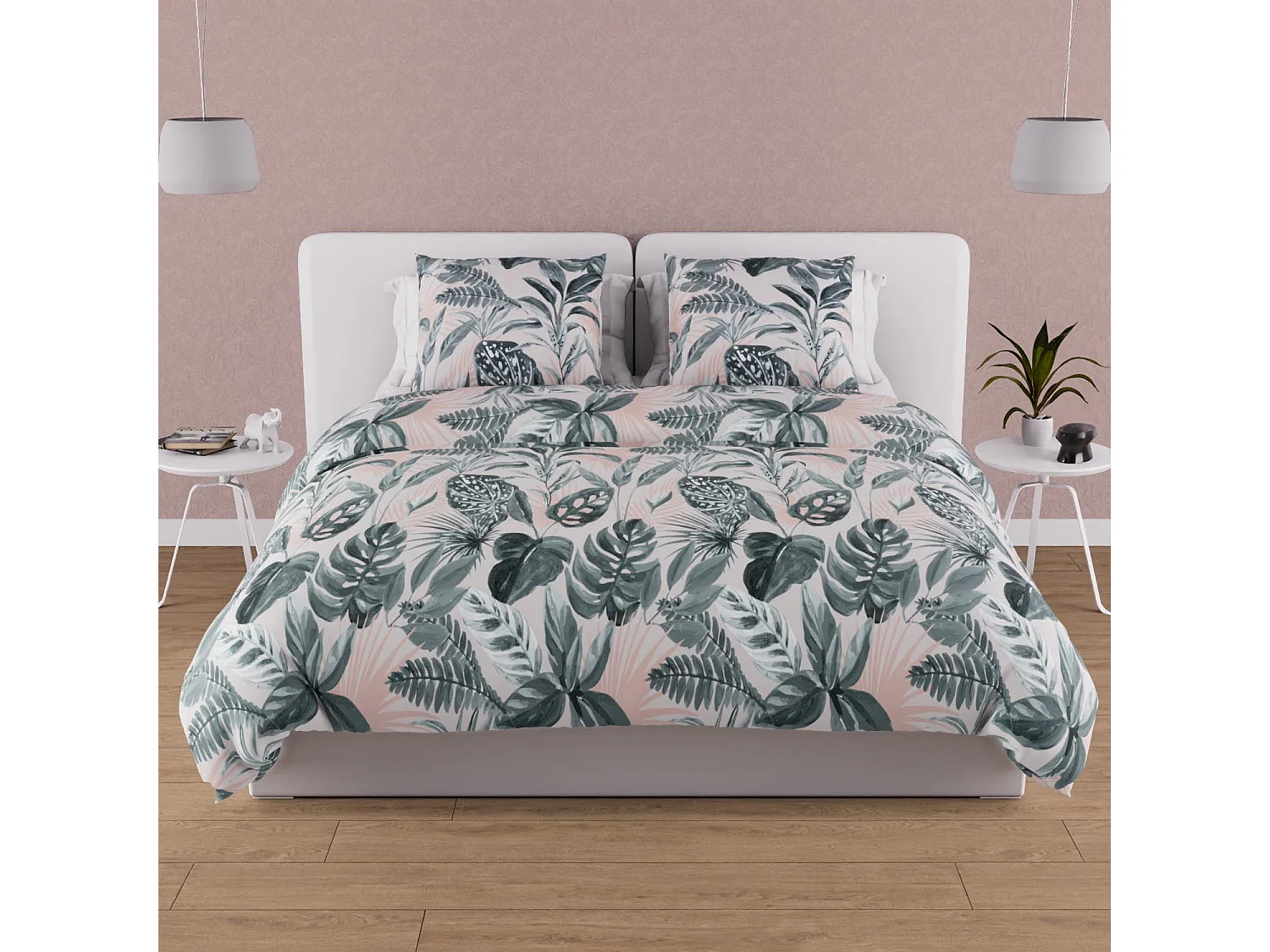 Set funda nórdica de algodón 57 hilos 260x240 cm TROPIC green