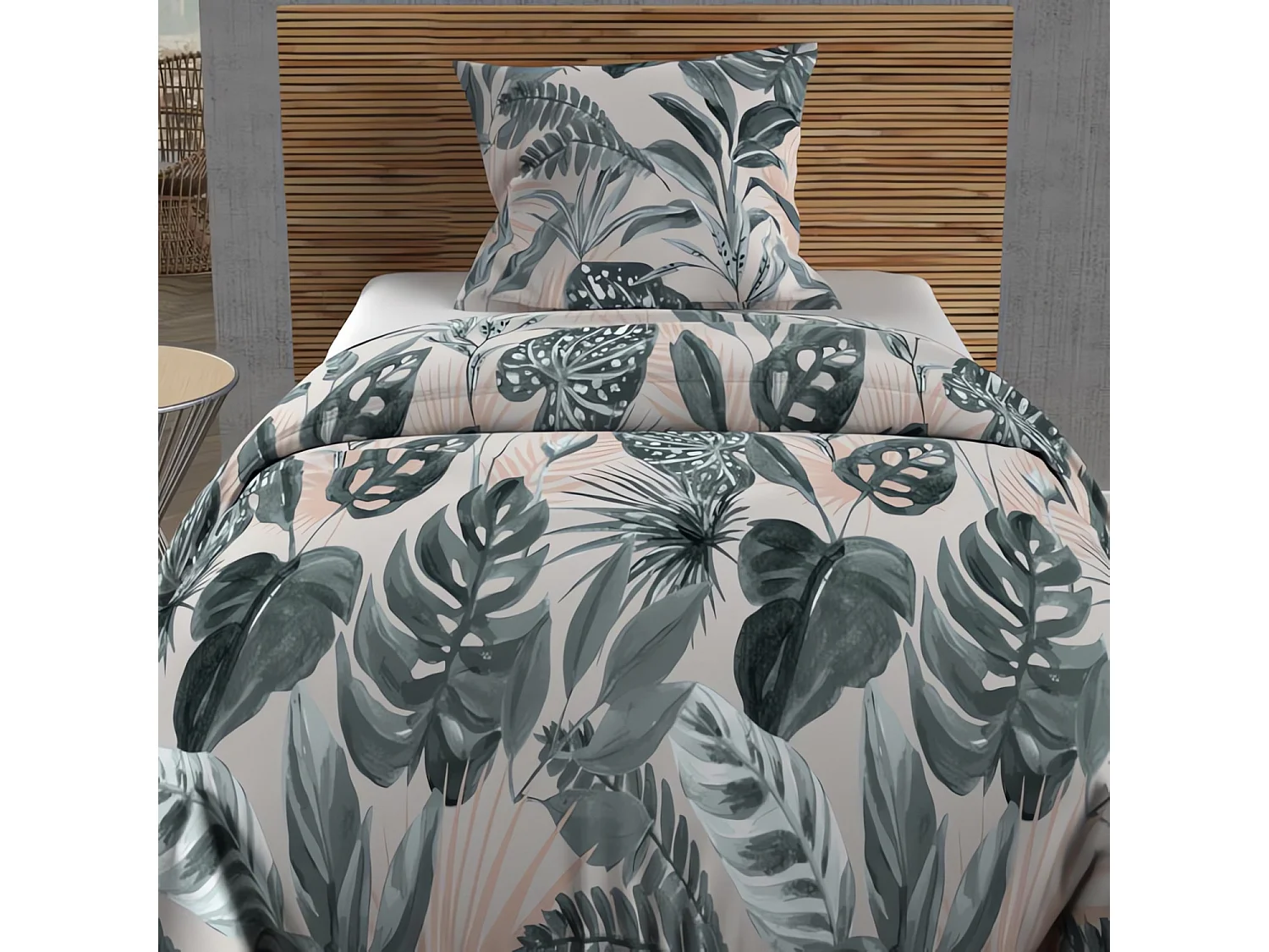 Set funda nórdica de algodón 57 hilos 140x200 cm TROPIC green