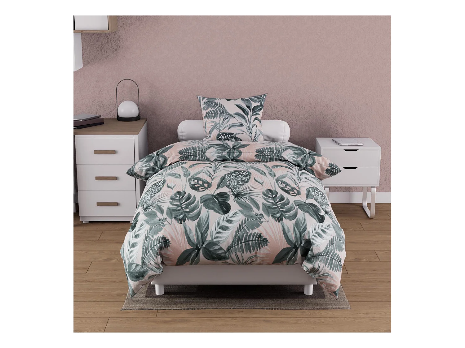 Parure housse de couette coton 57 fils 140x200 cm TROPIC vert, par Soleil d'ocre