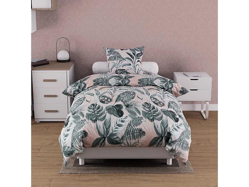 Parure housse de couette coton 57 fils 140x200 cm TROPIC vert, par Soleil d'ocre